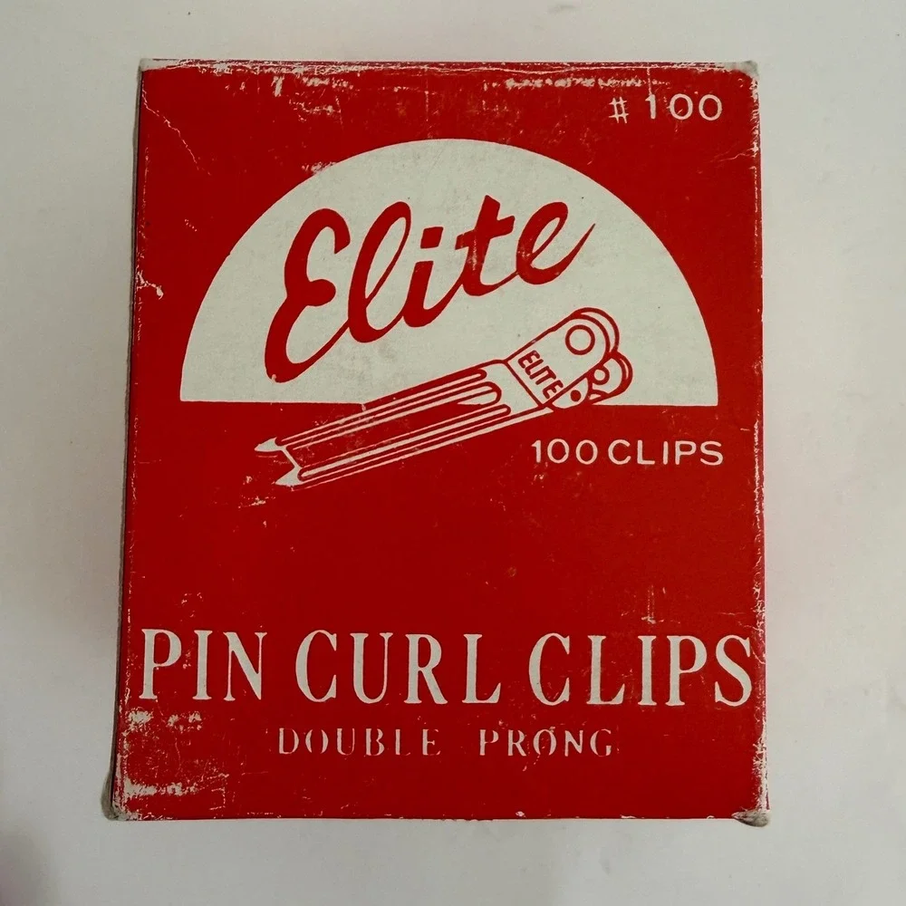 Vintage Elite Pin Curl Clips Double Prong #100 Original Box Hair Salon Lot NOS